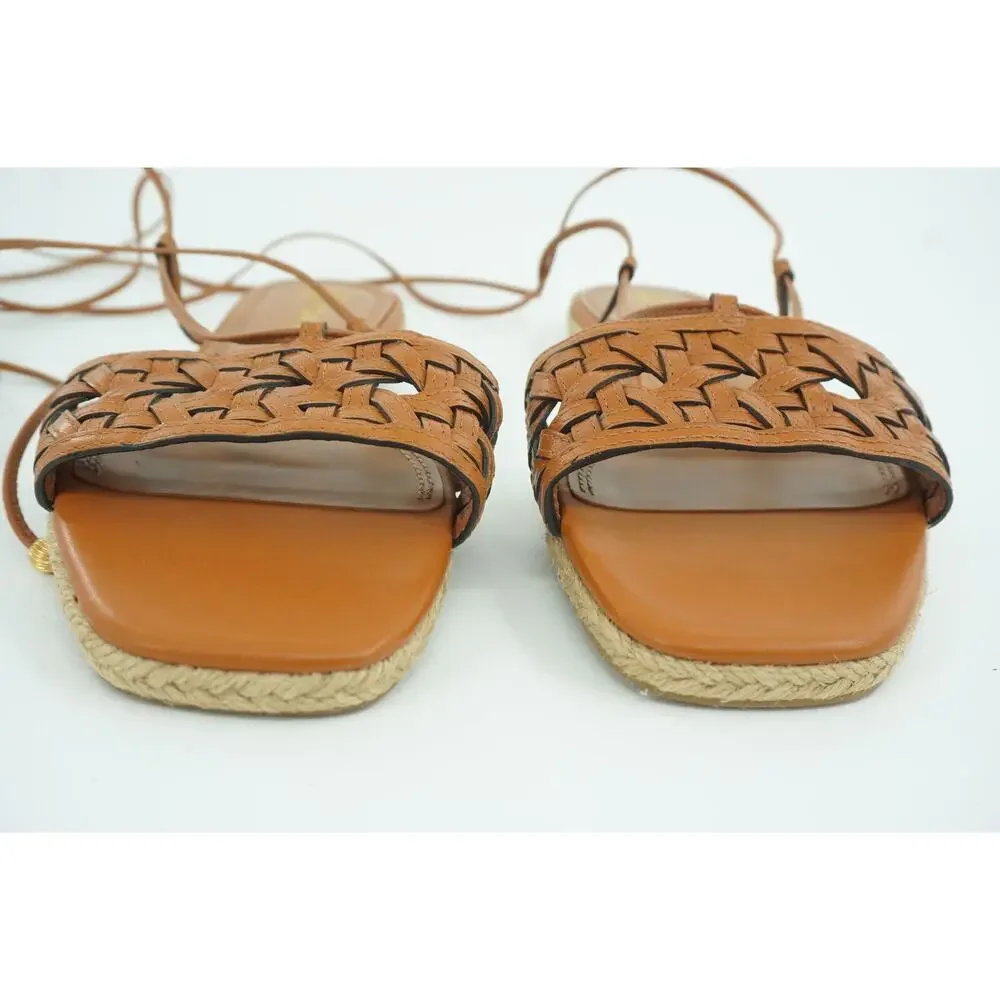 Tory Burch Basketweave Woven Ankle Wrap Espadrille Sandal Size 8 Tie Strap $245